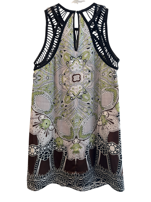 Etcetera Size 0 Green black & pink Silk Sleeveless Round Neck Lace Detail Top Green black & pink / 0