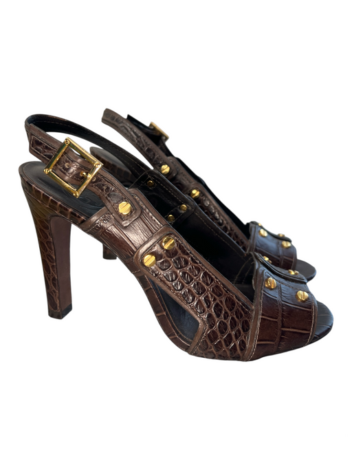 Tory Burch Shoe Size 7 Brown Leather Alligator Embossed Gold Hardware Shoes Brown / 7