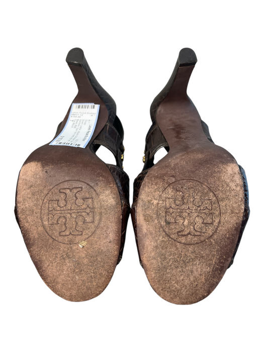 Tory Burch Shoe Size 7 Brown Leather Alligator Embossed Gold Hardware Shoes Brown / 7