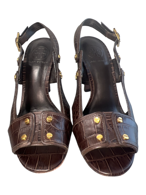 Tory Burch Shoe Size 7 Brown Leather Alligator Embossed Gold Hardware Shoes Brown / 7