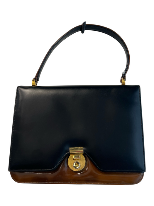 Palizzio Black & Brown Leather Gold hardware Accordion Button clasp handbag Bag Black & Brown / S
