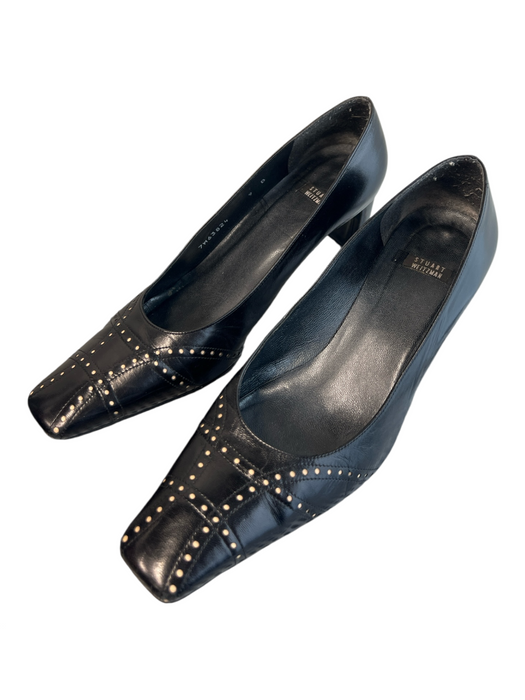 Stuart Weitzman Shoe Size 9 Black Leather Pointed Square Toe Block Heel Heels Black / 9