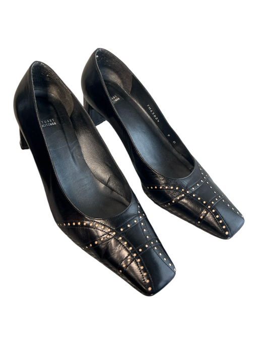 Stuart Weitzman Shoe Size 9 Black Leather Pointed Square Toe Block Heel Heels Black / 9