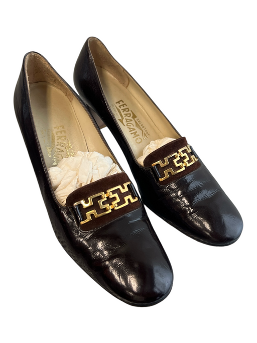 Salvatore Ferragamo Shoe Size 9 Brown Leather Almond Toe Gold Hardware Heels Brown / 9