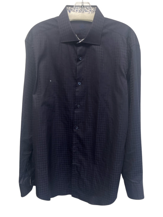 Bugatchi Size L Navy Cotton Micro Button Up Men's Long Sleeve Shirt Navy / L