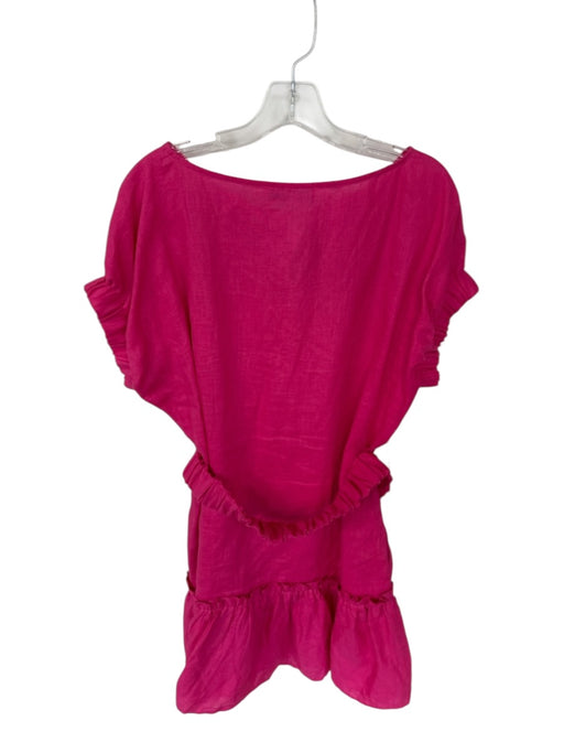 Inclan Studio Size S Pink Linen Mini Tie belt Cuff Sleeve Ruffle Bottom Dress Pink / S