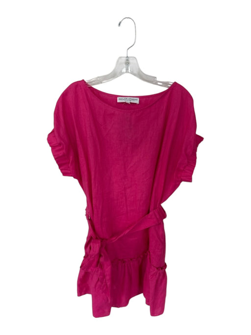 Inclan Studio Size S Pink Linen Mini Tie belt Cuff Sleeve Ruffle Bottom Dress Pink / S