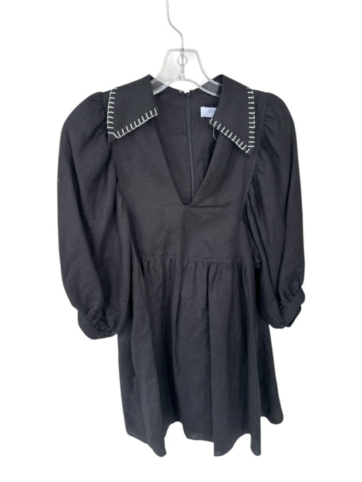 Hunter Bell Size S Black & White Linen Blend Mini Collar Puff Sleeve Dress Black & White / S