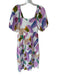 Entro Size S White & Purple Rayon Paint Stroke Square Neck Maxi Dress White & Purple / S