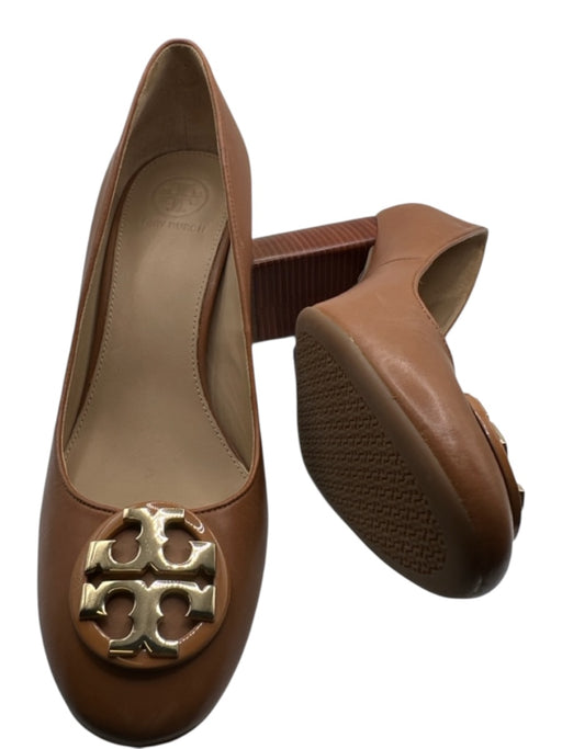 Tory Burch Shoe Size 6.5 Brown Pump Logo Detail Wooden Heel Shoes Brown / 6.5