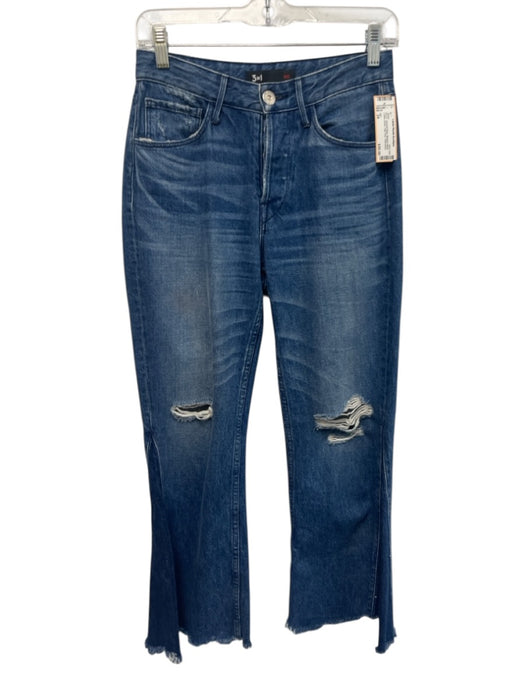 3X1 Size 24 Medium Wash Cotton Denim High Rise Distressed Whiskering Jeans Medium Wash / 24