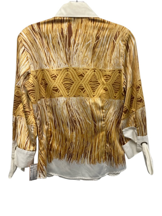 Just Cavalli Size 42 Yellow & White Polyester Blend Long Sleeve Button Front Top Yellow & White / 42