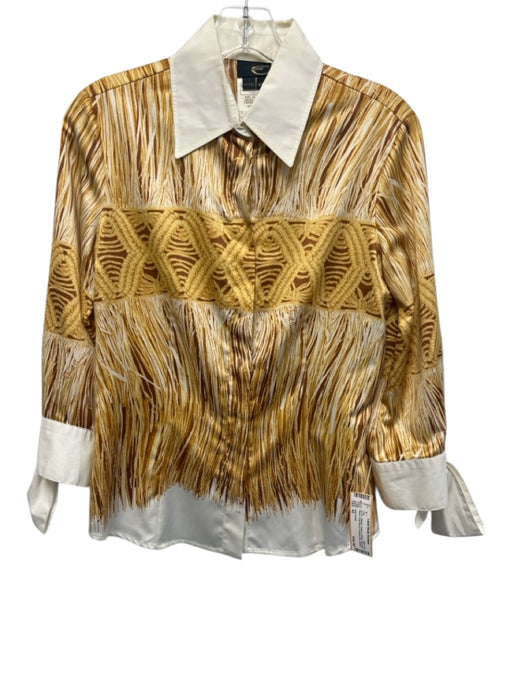 Just Cavalli Size 42 Yellow & White Polyester Blend Long Sleeve Button Front Top Yellow & White / 42