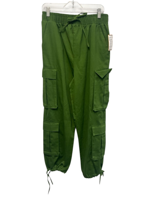 Collusion Size XS Green Cotton Elastic Drawstring Waist Cargo Pockets Pants Green / XS