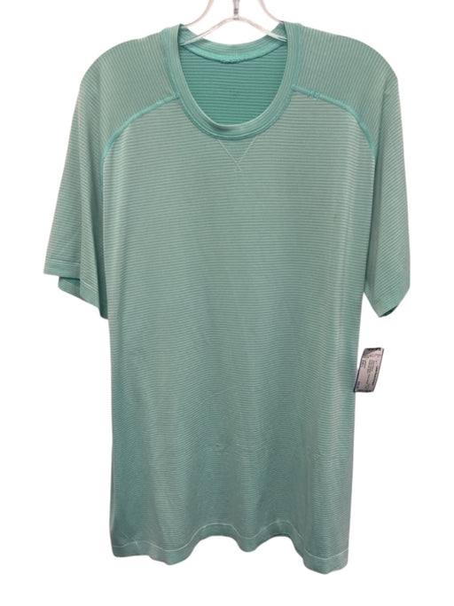 Lululemon Size Est L Green Synthetic Striped Athletic T Shirt Men's Short Sleeve Green / Est L
