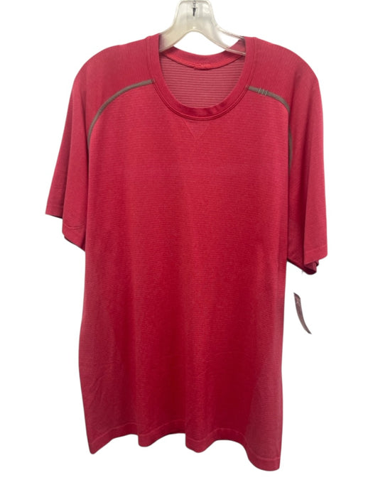 Lululemon Size Est L Red Synthetic Striped Athletic T Shirt Men's Short Sleeve Red / Est L