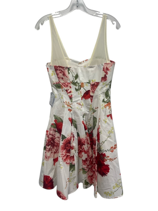 Karen Millen Size 8 Red, Green, White Cotton Blend Sleeveless Floral Mesh Dress Red, Green, White / 8