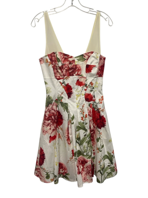 Karen Millen Size 8 Red, Green, White Cotton Blend Sleeveless Floral Mesh Dress Red, Green, White / 8