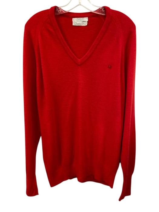 Christian Dior Size Large Red Orlon Acrylic Long Sleeve Logo Ribbed Sweater Red / Large