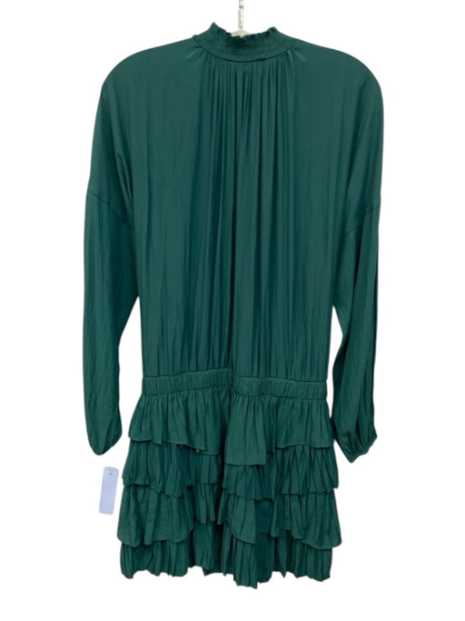 Ramy Brook Size Medium Green Polyester Long Sleeve Elastic Waist Tiered Dress Green / Medium