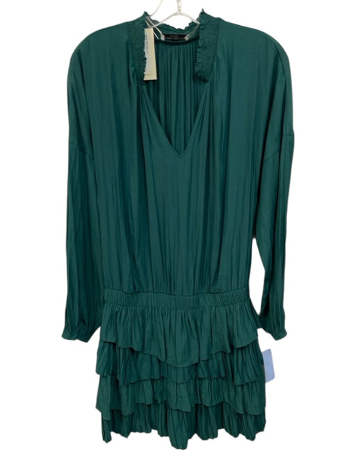 Ramy Brook Size Medium Green Polyester Long Sleeve Elastic Waist Tiered Dress Green / Medium