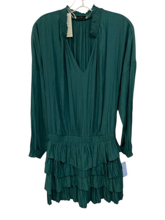 Ramy Brook Size Medium Green Polyester Long Sleeve Elastic Waist Tiered Dress Green / Medium
