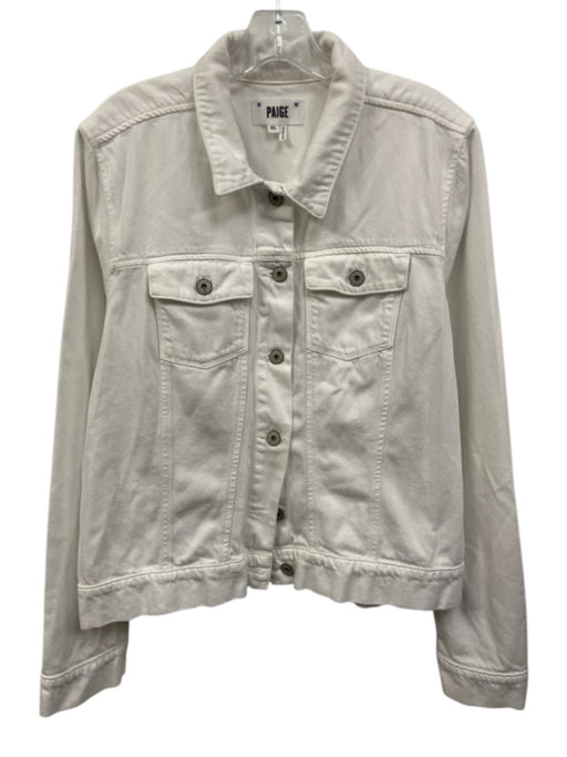Paige Size XL White Cotton Denim Long Sleeve Button Front Pockets Jacket White / XL