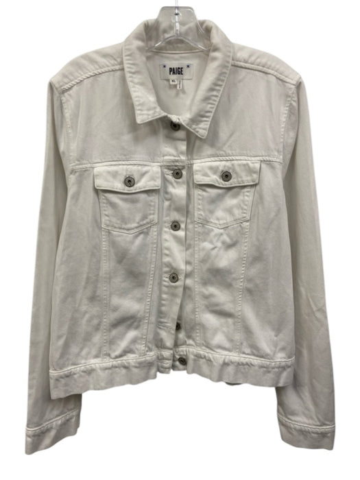Paige Size XL White Cotton Denim Long Sleeve Button Front Pockets Jacket White / XL