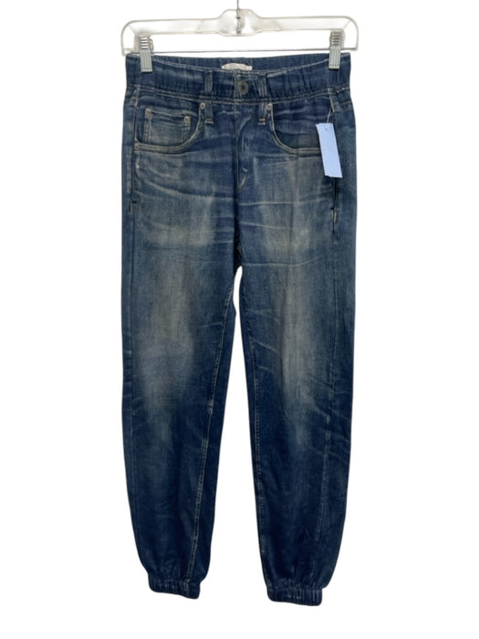 Rag & Bone Size XS Medium Wash Cotton Faded Denim Print Elastic Waist Pants Medium Wash / XS