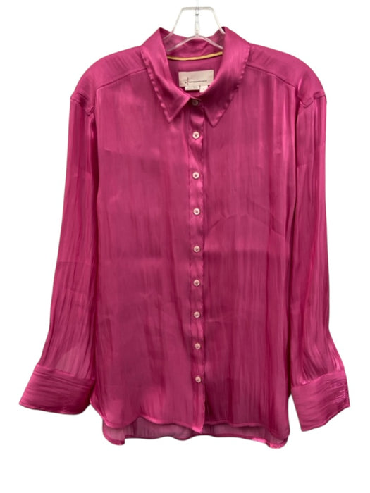 By Anthropologie Size Small Hot pink Polyester Long Sleeve Metallic Collar Top Hot pink / Small