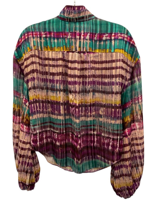 Ramy Brook Size XS Purple, Green, Yellow Polyester Long Sleeve Button Front Top Purple, Green, Yellow / XS