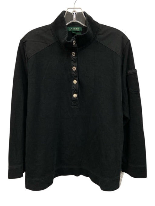 Lauren Ralph Lauren Size 2X Black Cotton Long Sleeve Quarter Button Ribbed Top Black / 2X