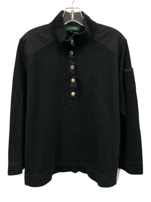 Lauren Ralph Lauren Size 2X Black Cotton Long Sleeve Quarter Button Ribbed Top Black / 2X