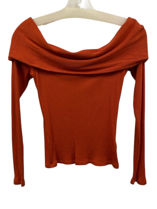 Babaton Size Small Orange Viscose Blend Long Sleeve Ribbed Off Shoulder Top Orange / Small