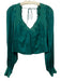 Free People Size Est Small Green Viscose Long puff sleeve Lace Trim Back Tie Top Green / Est Small