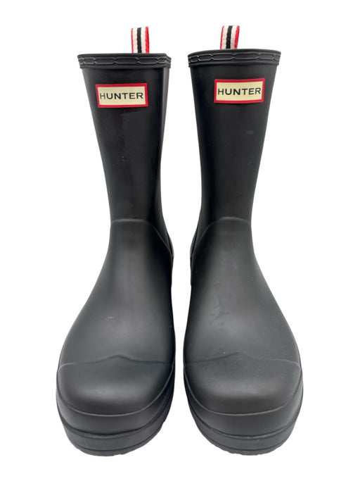 Hunter Shoe Size 11 Black Rubber Pull Tabs Logo Round Toe Mid Calf Rainboots Black / 11