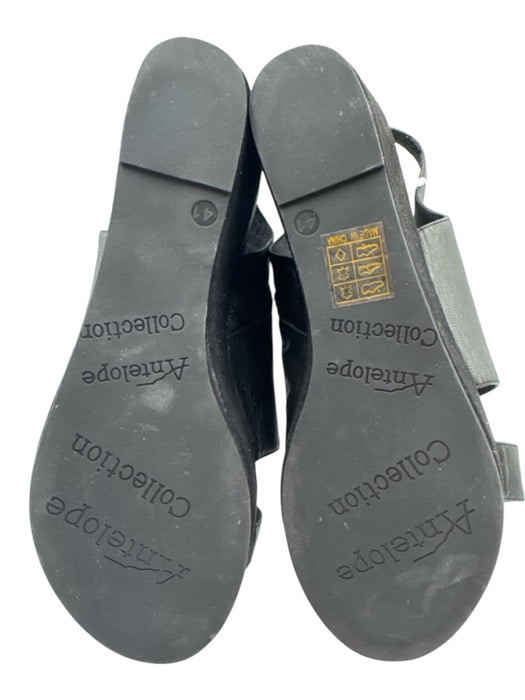 Antelope Shoe Size 41 Black Leather Upper open toe toe strap Side Zip Wedges Black / 41
