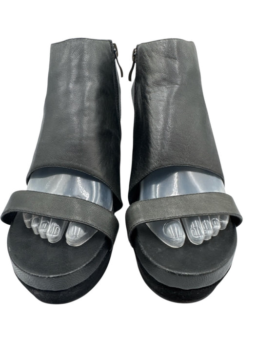 Antelope Shoe Size 41 Black Leather Upper open toe toe strap Side Zip Wedges Black / 41