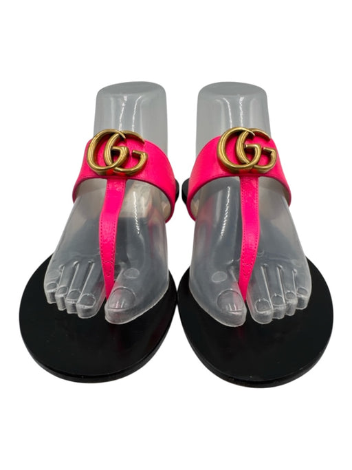 Gucci Shoe Size 39 Black & Pink Leather Loop T Toe Flat Sandals Black & Pink / 39