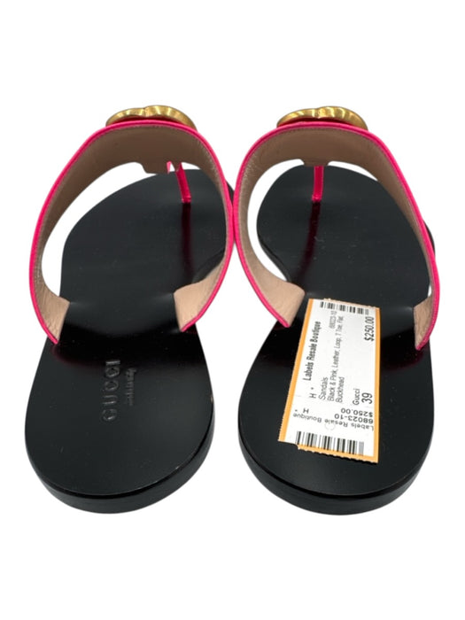 Gucci Shoe Size 39 Black & Pink Leather Loop T Toe Flat Sandals Black & Pink / 39