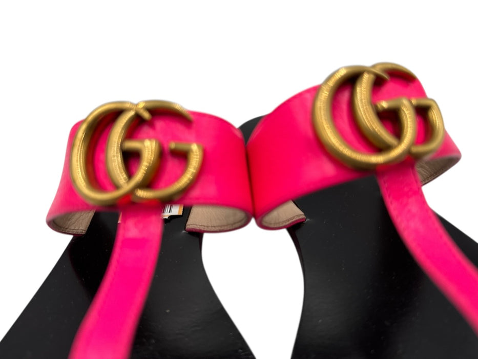 Gucci Shoe Size 39 Black & Pink Leather Loop T Toe Flat Sandals Black & Pink / 39