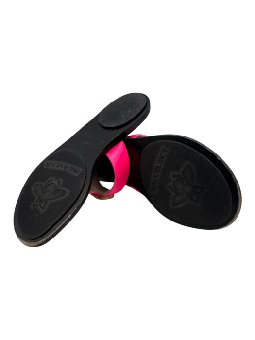 Gucci Shoe Size 39 Black & Pink Leather Loop T Toe Flat Sandals Black & Pink / 39