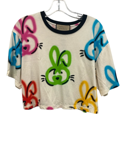 Gucci Size S White, Black & Multi Cotton Short Sleeve Spray Paint Bunny Top White, Black & Multi / S