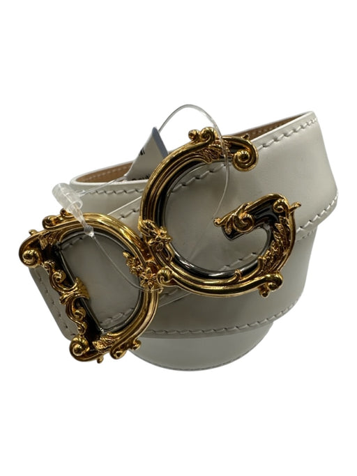 Dolce & Gabbana White Leather Gold Tone Buckle Logo Thin Belts White / 85/34