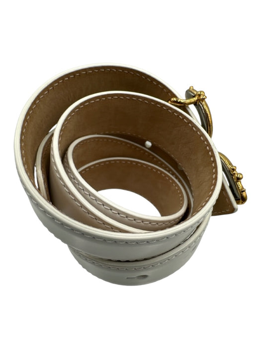 Dolce & Gabbana White Leather Gold Tone Buckle Logo Thin Belts White / 85/34
