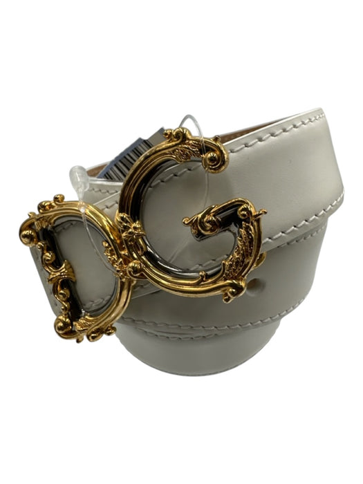 Dolce & Gabbana White Leather Gold Tone Buckle Logo Thin Belts White / 85/34