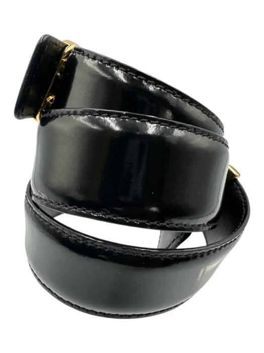 Moschino Black Leather Gold Tone Buckle Logo Shiny Belts Black / 42