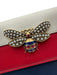 Gucci Cream White, Red & Blue Leather Stripe Bee Flap Top Crossbody Bag Cream White, Red & Blue
