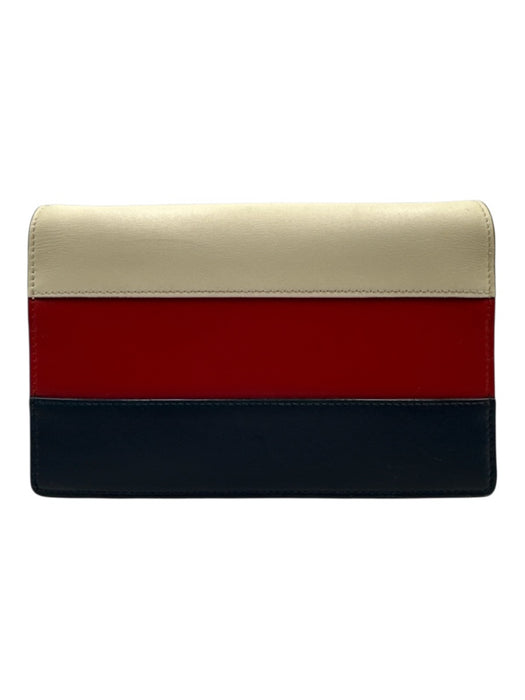 Gucci Cream White, Red & Blue Leather Stripe Bee Flap Top Crossbody Bag Cream White, Red & Blue