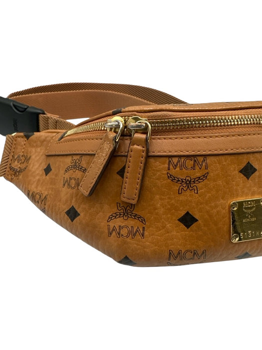 MCM Brown Coated Canvas Zip Close Belt Bag Monogram Bag Brown / S